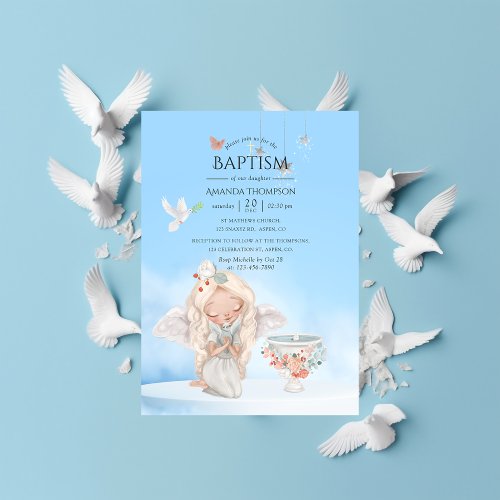 Watercolor Girl Angel Baptism Photo Invitation