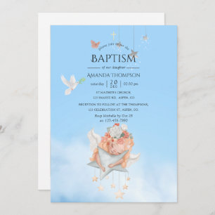 Watercolor Girl Angel Baptism Photo Invitation