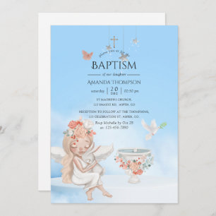 Watercolor Girl Angel Baptism Photo Invitation