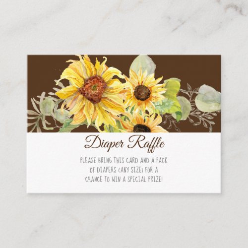 Watercolor Girl Boho Sunflower Fall Diaper Raffle Enclosure Card
