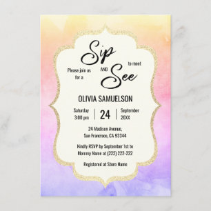 Watercolor Girl Boy BABY SIP and SEE PHOTO Invitation