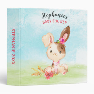 Watercolor Girl Bunny Baby Shower Farm 3 Ring Binder