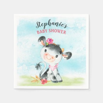 Watercolor Girl Cow Baby Shower Farm Napkins by SpecialOccasionCards at Zazzle