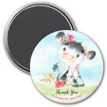Watercolor Girl Cow Baby Shower Farm Thank You Magnet