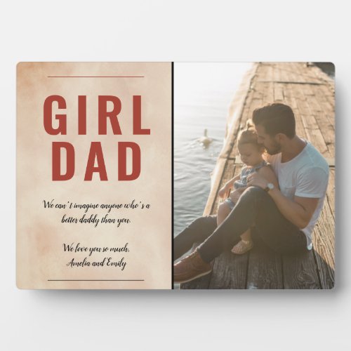 Watercolor Girl Dad Father`s Day Photo Plaque - Watercolor Girl Dad Father`s Day Photo plaque. Text and names are on a blush orange watercolor background. The text is in trendy typography. Add your photo and customize the message and names. A sweet and cute photo plaque for dad for Father`s day.