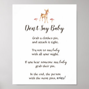 Watercolor Girl Deer Don't Say Baby Shower Game Poster
