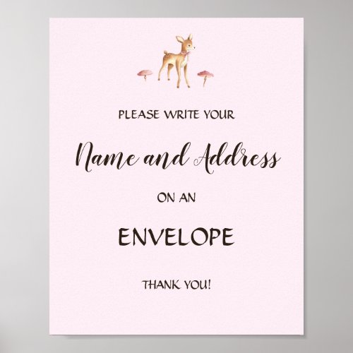 Watercolor Girl Deer Mushrooms Address an Envelope Poster