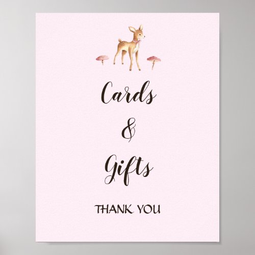 Watercolor Girl Deer Mushrooms Cards  Gifts Sign