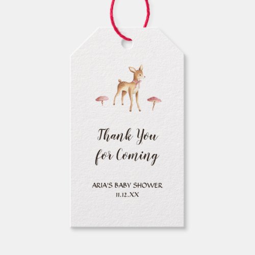 Watercolor Girl Deer on White Baby Shower Favor Gift Tags