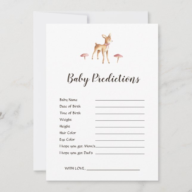 Watercolor Girl Deer White Baby Shower Predictions (Front)