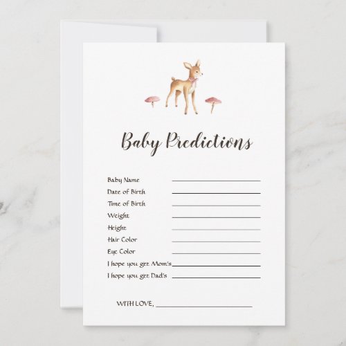 Watercolor Girl Deer White Baby Shower Predictions