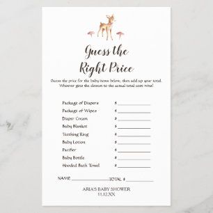 Watercolor Girl Deer White Guess The Right Price Flyer