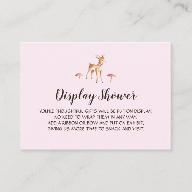 Watercolor Girl Deer with Mushrooms Display Shower Enclosure Card (Front)