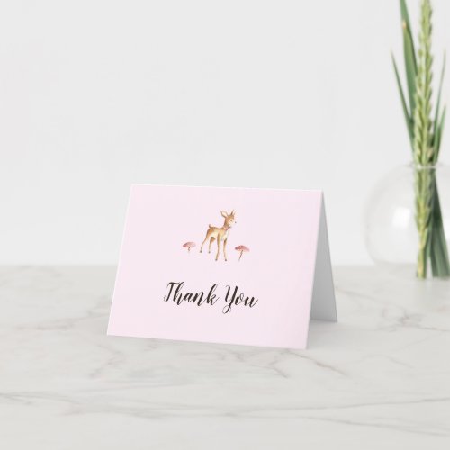 Watercolor Girl Deer with Mushrooms Thank You Card