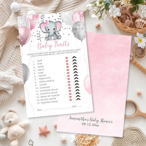 Watercolor Girl Elephant Baby Traits Shower Game