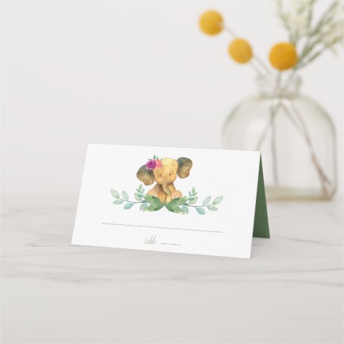 Watercolor Girl Elephant Place Card