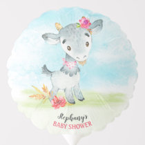 Watercolor Girl Goat Baby Shower Farm Balloon