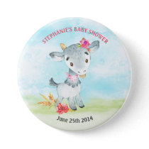 Watercolor Girl Goat Baby Shower Farm Button