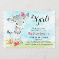 Watercolor Girl Goat Baby Shower Farm Invitation