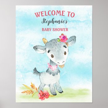 Watercolor Girl Goat Baby Shower Farm Poster by SpecialOccasionCards at Zazzle