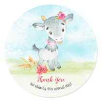 Watercolor Girl Goat Farm Thank You Classic Round Sticker