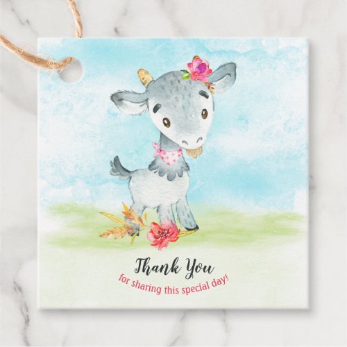 Watercolor Girl Goat Farm Thank You Favor Tags