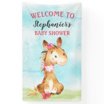 Watercolor Girl Horse Baby Shower Farm Banner