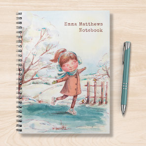 Watercolor Girl Ice Skater Personalized Name Notebook