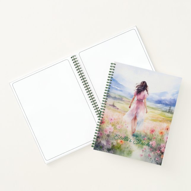 Watercolor Girl In the Meadow  Notebook (Inside)