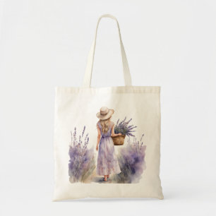 Watercolor Girl Lavender Field  Tote Bag