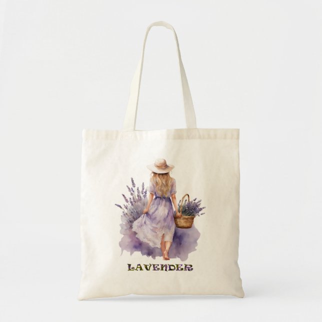 Watercolor Girl Lavender Field  Tote Bag (Front)