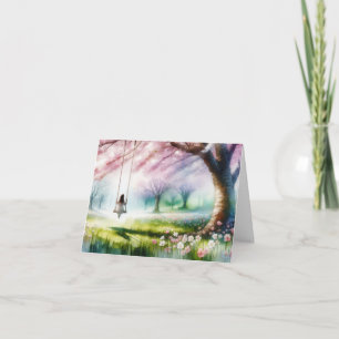 Watercolor Girl On a Swing Holiday Card