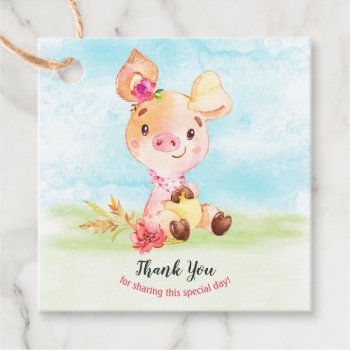Watercolor Girl Piggy Baby Shower Farm Thank You Favor Tags by SpecialOccasionCards at Zazzle