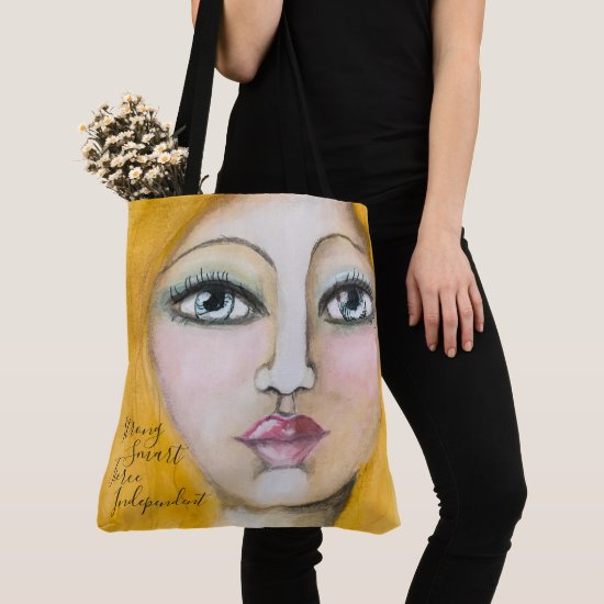 Watercolor Girl Portrait Blonde Yellow Woman Artsy Tote Bag