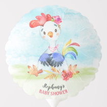 Watercolor Girl Rooster Baby Shower Farm Balloon
