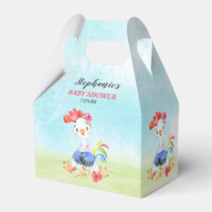 Watercolor Girl Rooster Baby Shower Farm Favor Boxes
