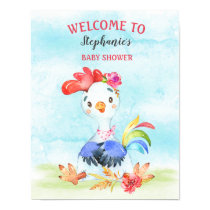 Watercolor Girl Rooster Baby Shower Farm Poster