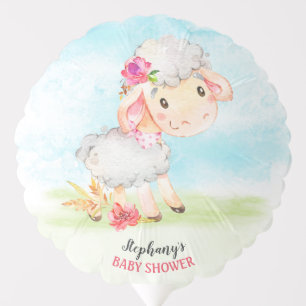 Watercolor Girl Sheep Baby Shower Farm Balloon