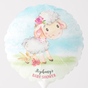 Watercolor Girl Sheep Baby Shower Farm Balloon by SpecialOccasionCards at Zazzle