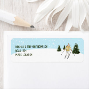 Watercolor Girl Skiing On Winter Slopes Custom Label