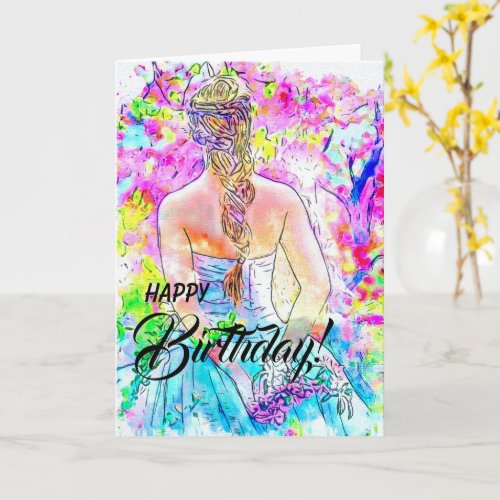 Watercolor Girl Sweet 16 Birthday Card