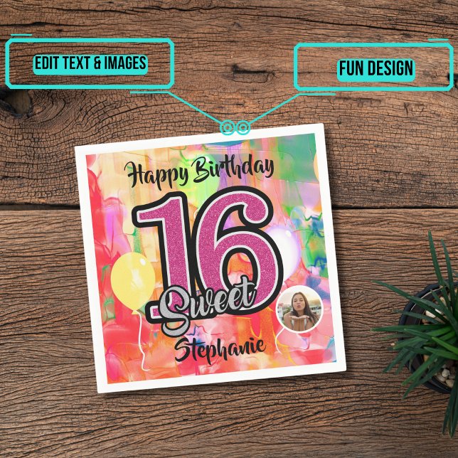 "Watercolor Girl" Sweet 16 Party Custom Napkins (Please enjoy our design and see the others in the collection.)