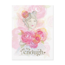 Watercolor girl with flowers _ You Are Enough