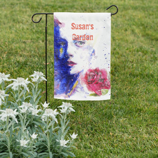 Watercolor Girl with Rose Garden Flag