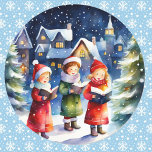 Watercolor Girls Christmas Carols in Snow Classic Round Sticker<br><div class="desc">Watercolor Girls Christmas Carols in Snow Classic Round Sticker</div>
