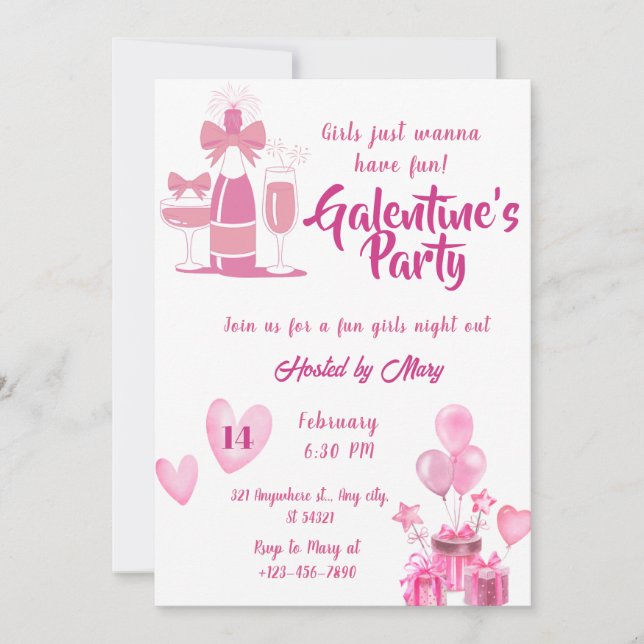 Watercolor Girls Galentines Party Invitation (Front)