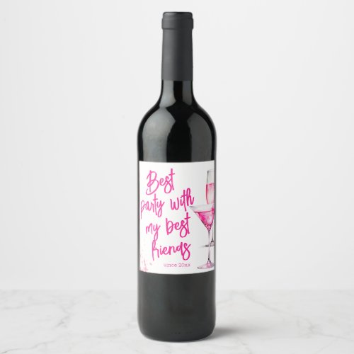 Watercolor Girls Galentines Party Wine Label