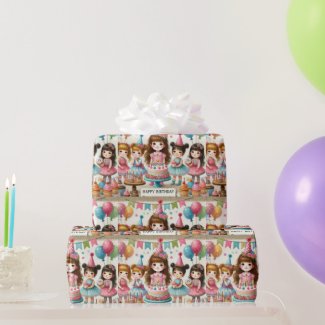 Watercolor Girls Happy Birthday Wrapping Paper