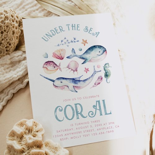 Watercolor Girls Under the Sea Invitation