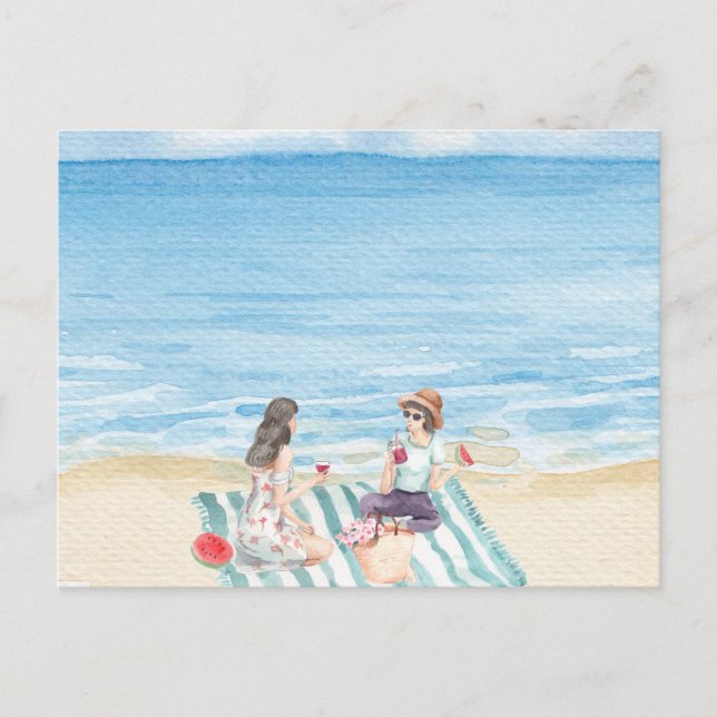 Watercolor Girls vibing at the beach  Postcard (Front)